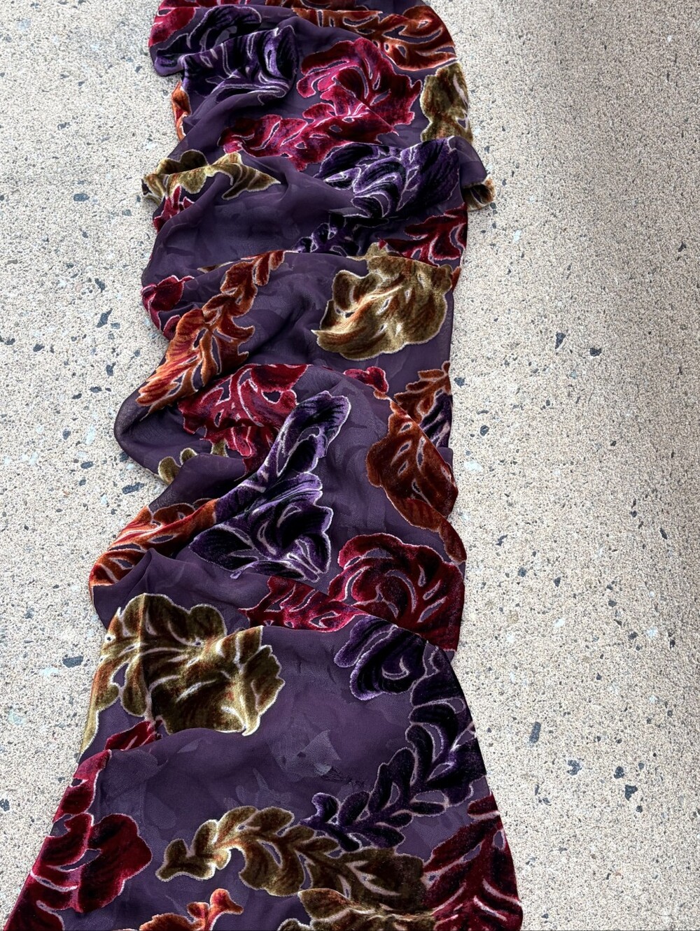 Nick & Nora Velvet Burnout Oblong Scarf with Colorful Leaf Pattern